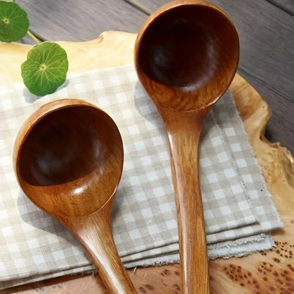Non-Stick Wooden Cooking Spoon — Solid Anti-Scalding Soup Ladle for Daily Kitchen Use