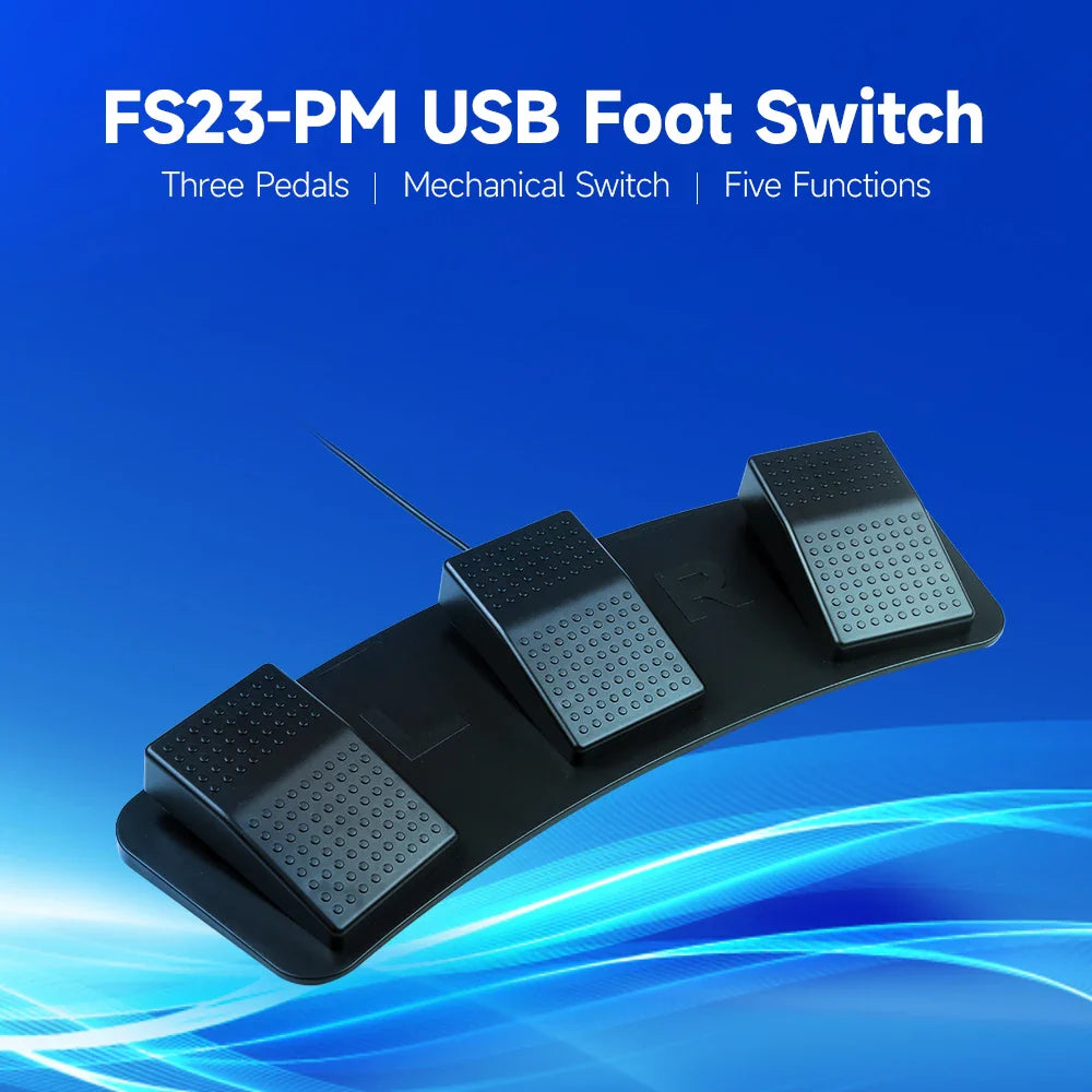 FS23-PM USB Triple Foot Switch — Multifunctional Mechanical Pedal for Music, Gaming & Image Control