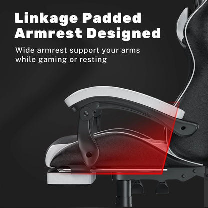 Gaming Chair with Footrest – Ergonomic Gamer Chair with Lumbar Cushion, Headrest, and Height Adjustable for Computer