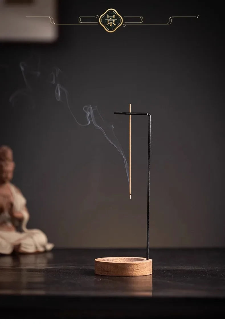 Creative Upside Down Incense Burner - Wooden Round Stick Holder & Tray for Bedroom, Home & Yoga Decoration
