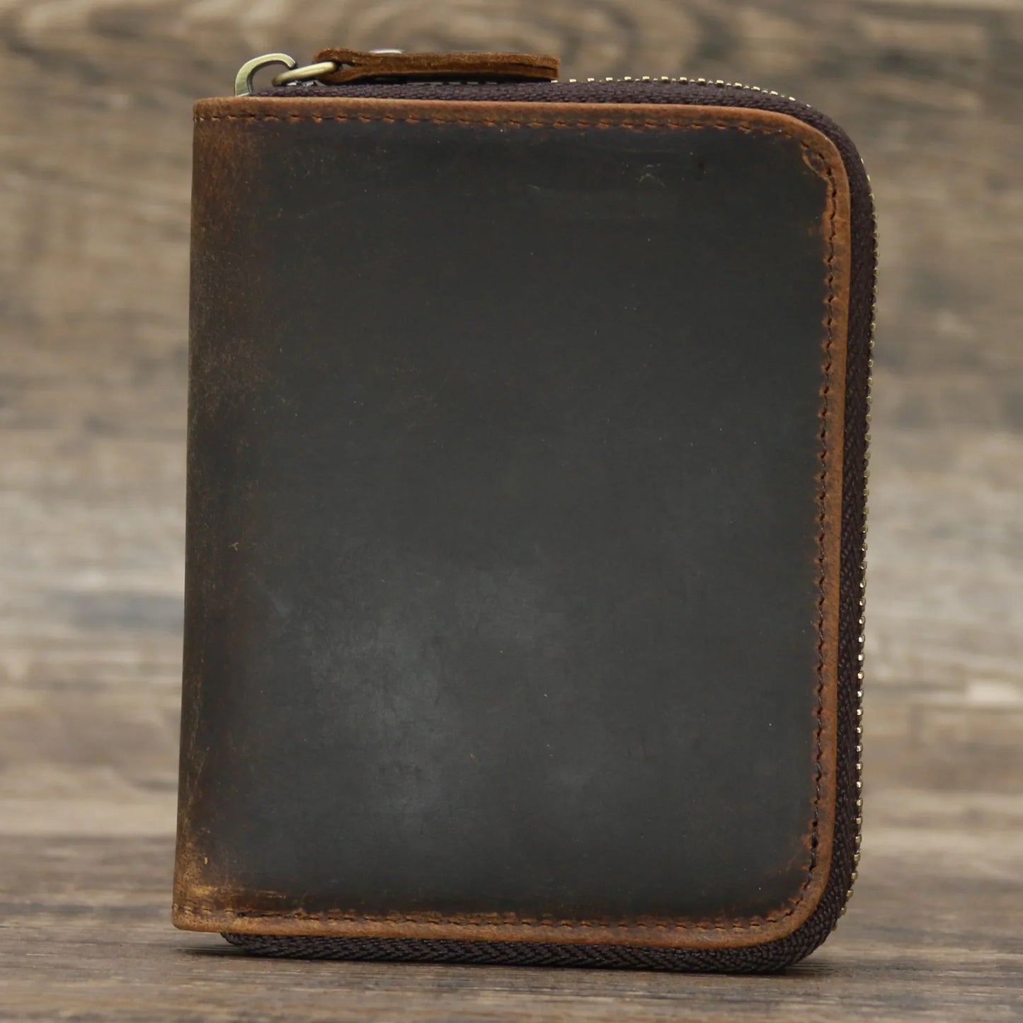 Men’s Genuine Leather Zipper Wallet – Compact Short Purse with Credit Card Slots, Cash & Coin Pocket
