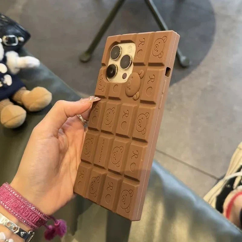Kawaii Bear Rilakkuma Chocolate Silicone Soft Phone Case for iPhone 17, 16, 15, 14, 13, 12 Pro & Pro Max