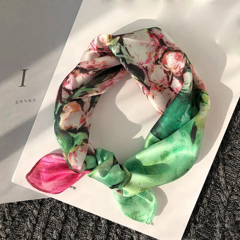 New 2024 Pashmina Scarf – 100% Mulberry Silk Small Shawl, Summer Beach Poncho, Women’s Hijab, Bandana & Kerchief 53x53cm