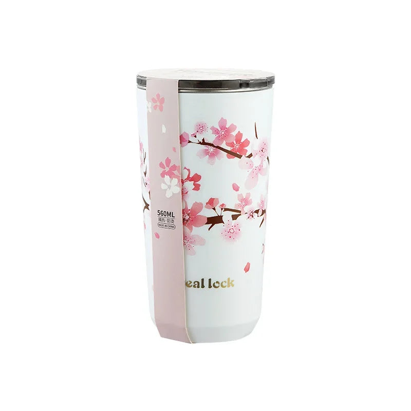 Cherry Blossom Stainless Steel Thermal Travel Mug – Leak-Proof Double Wall Coffee Cup with Lid