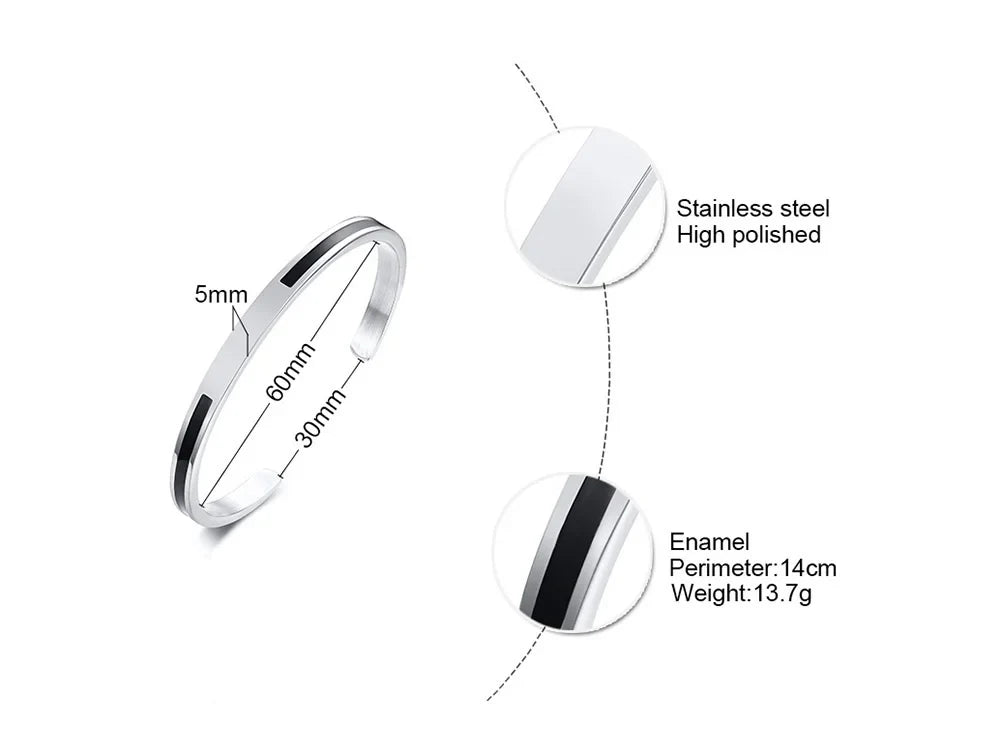 Men's Enamel Bangle - Viking Logo Cuff Bracelet, Stainless Steel Minimalist Bangle for Gentlemen