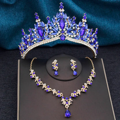 Princess Crown Bridal Jewelry Set - Tiara, Necklace and Earrings for Weddings and Prom