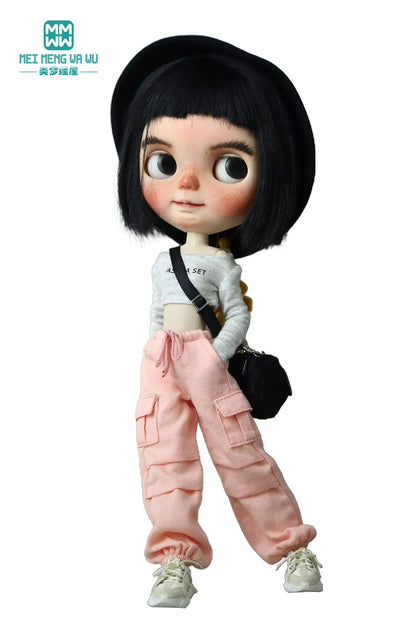 Blythe & Azone OB22/OB24 Doll Clothes — Fashion Jeans Overalls in Khaki, Army Green, Denim Blue, Pink & Black