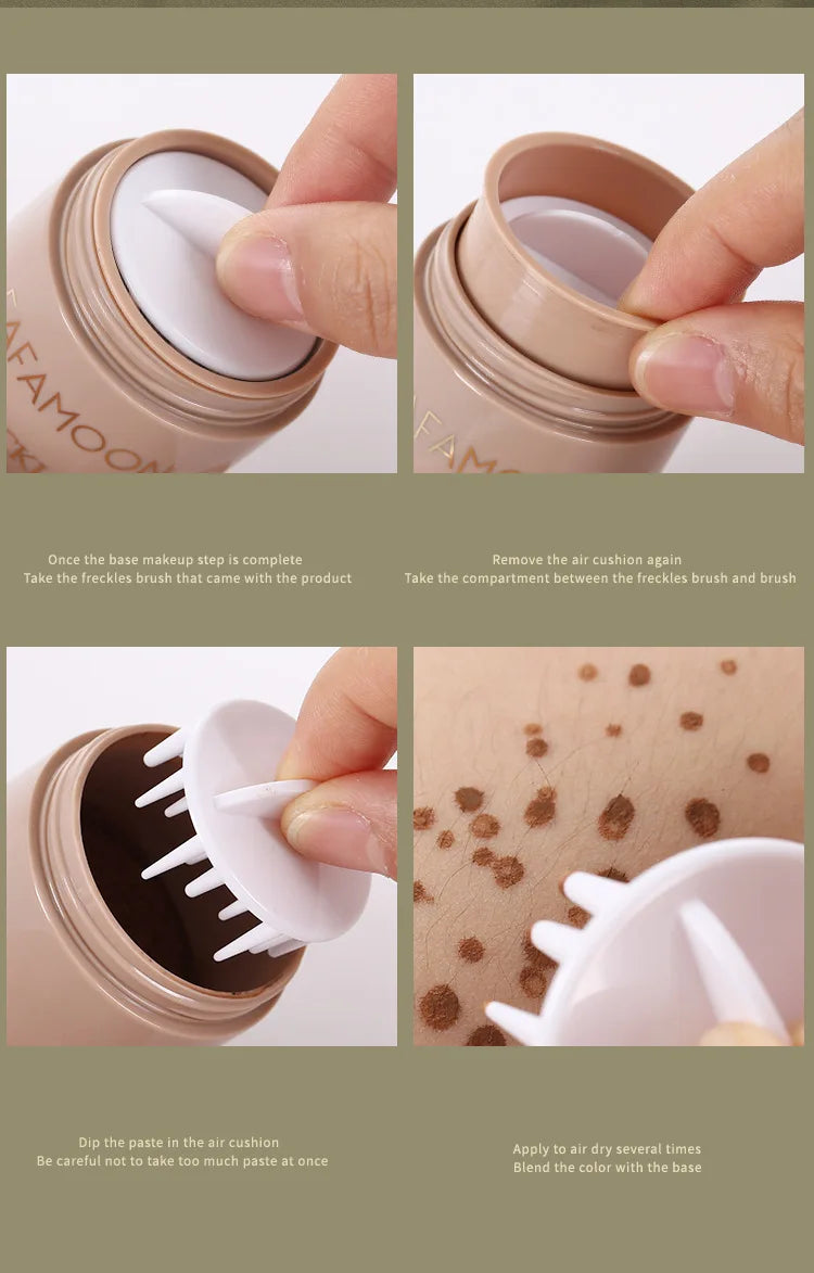 Air Cushion Freckle Stamp Kit - Lifelike Natural Simulation Fake Freckles for Face & Body, Waterproof Makeup Dot Spot Comb