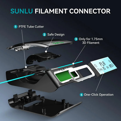 SUNLU 1.75mm Filament Connector – Fast Welding Splicer for PLA/PETG/TPU/ABS/Nylon, 200Pcs PTFE Sleeve