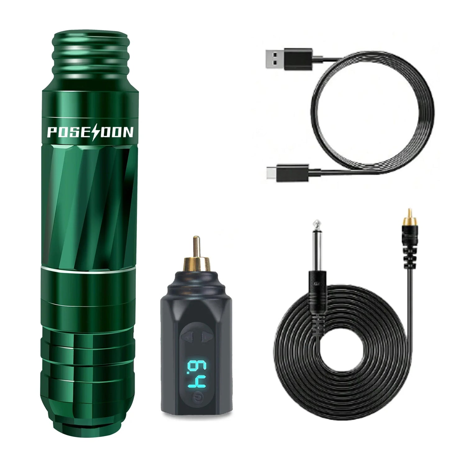 POSEIDON Tattoo Pen Kit – Rotary Electric Tattoo Gun with Power Supply & RCA Interface for Professional Tattoo Artists