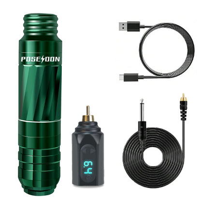POSEIDON Tattoo Pen Kit – Rotary Electric Tattoo Gun with Power Supply & RCA Interface for Professional Tattoo Artists