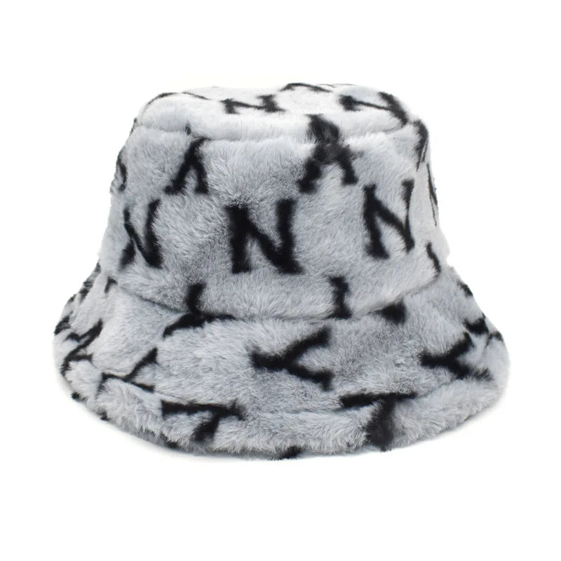 Women’s Winter Bucket Hat – Fashion Leopard Panama, Warm Vintage Faux Fur Fisherman Cap