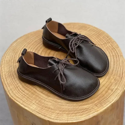 Barefoot Retro Handmade Genuine Leather Women’s Shoes – Soft Sole Wide Toe Flat Casual Lace-Up Footwear, Size 43