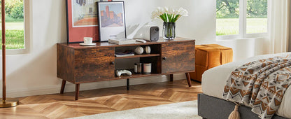 Wooden Fireplace TV Stand for 60 Inch TV – Living Room Entertainment Center with Adjustable Shelf & 2 Storage Cabinets