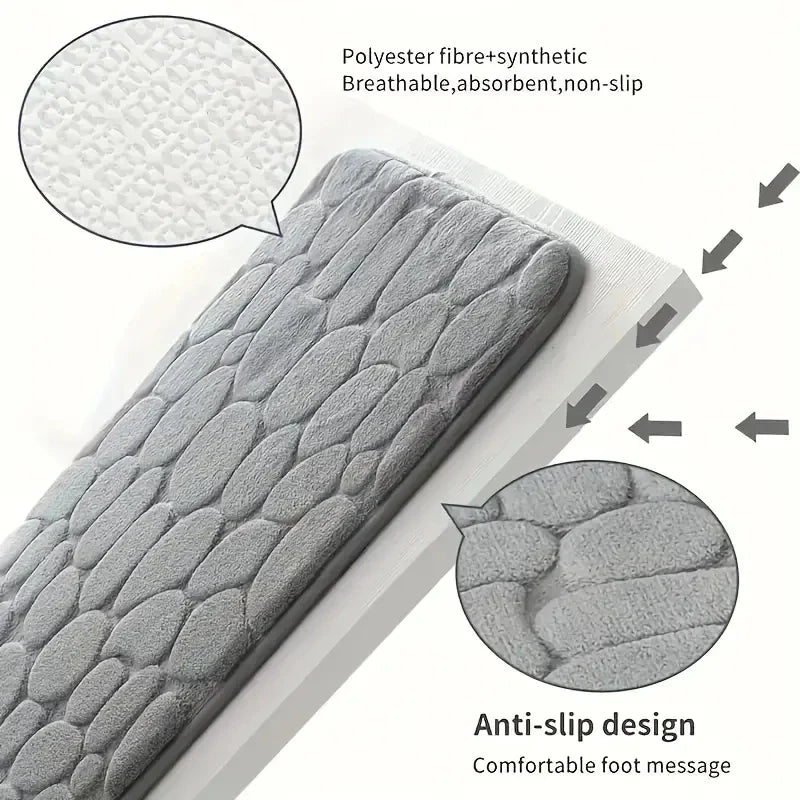 2PC Embossed Stone Pattern Toilet & Door Mats – Water-Absorbent, Non-Slip, Washable Home Decor Carpet