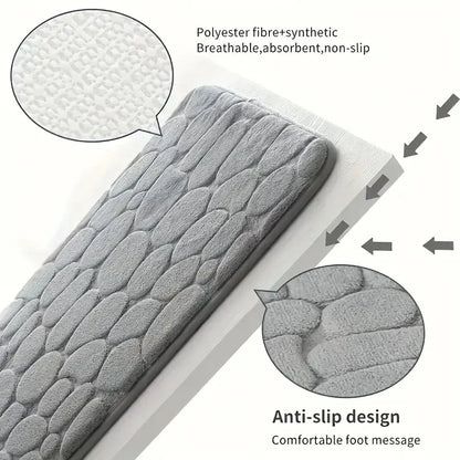 2PC Embossed Stone Pattern Toilet & Door Mats – Water-Absorbing, Non-Slip, Washable Home Decor Carpets