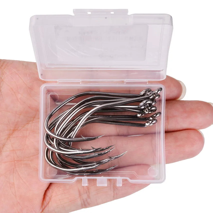 10pcs Catfish Fishing Hooks – High Carbon Steel Barbed Circle Hooks 6/0–10 V-Sharp Tackle