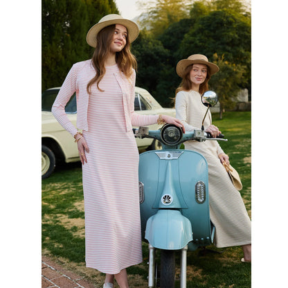 AP SS2026 Women’s Striped Cardigan & Dress Set – Soft Three-Color Fashionable Outfit