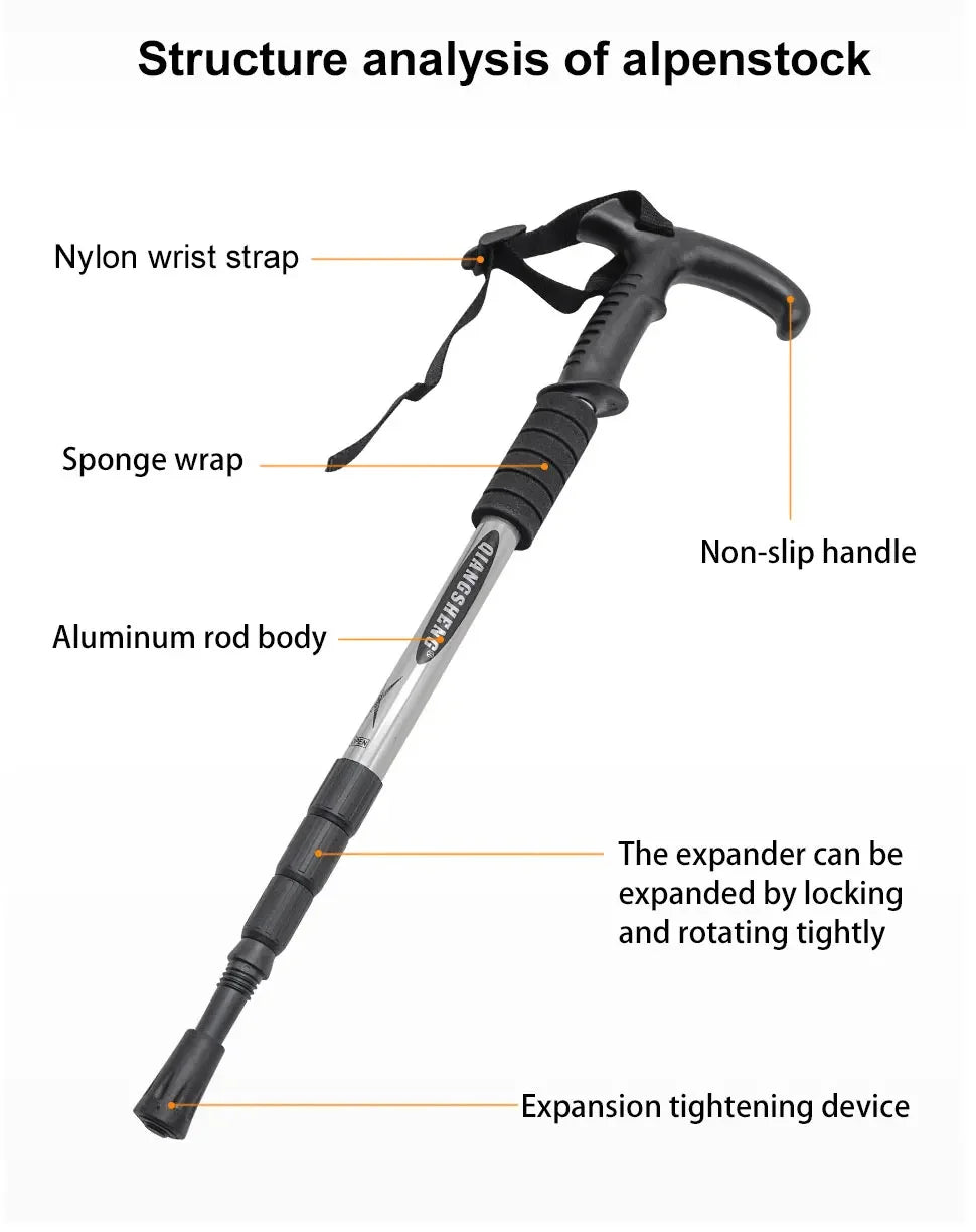 Outdoor Folding Trekking Pole – 4-Section Lightweight Telescopic Walking Stick for Hiking, Camping & Climbing
