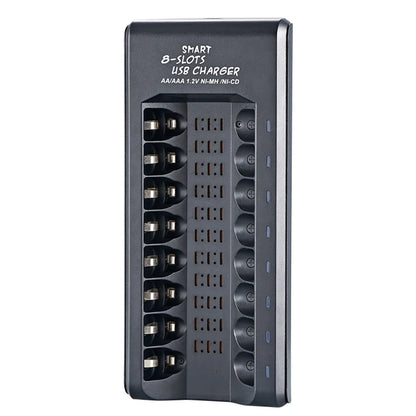8-Slot Fast USB Rechargeable Battery Charger – AA/AAA NiMH 1.2V with Short Circuit Protection & USB Output