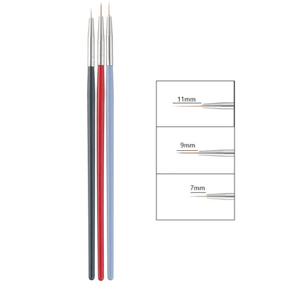 3PCS Acrylic French Nail Art Painting Pens - Slim Line Drawing Brushes for 3D Tips, UV Gel & Manicure Designs