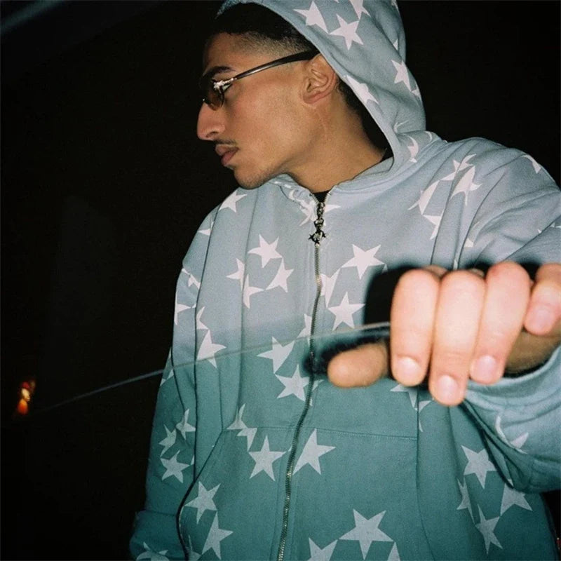 Y2K Star Print Hoodie Set - Harajuku Loose Streetwear Sweatshirt & Sweatpants