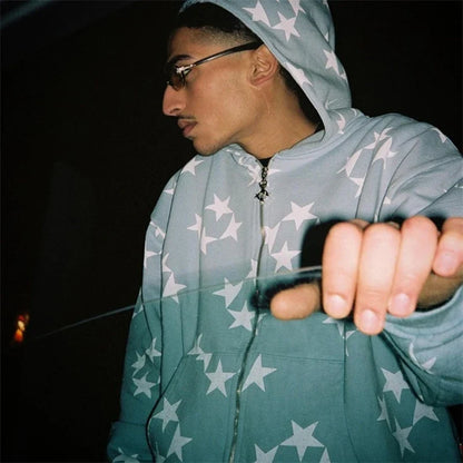 Y2K Star Print Hoodie Set - Harajuku Loose Streetwear Sweatshirt & Sweatpants