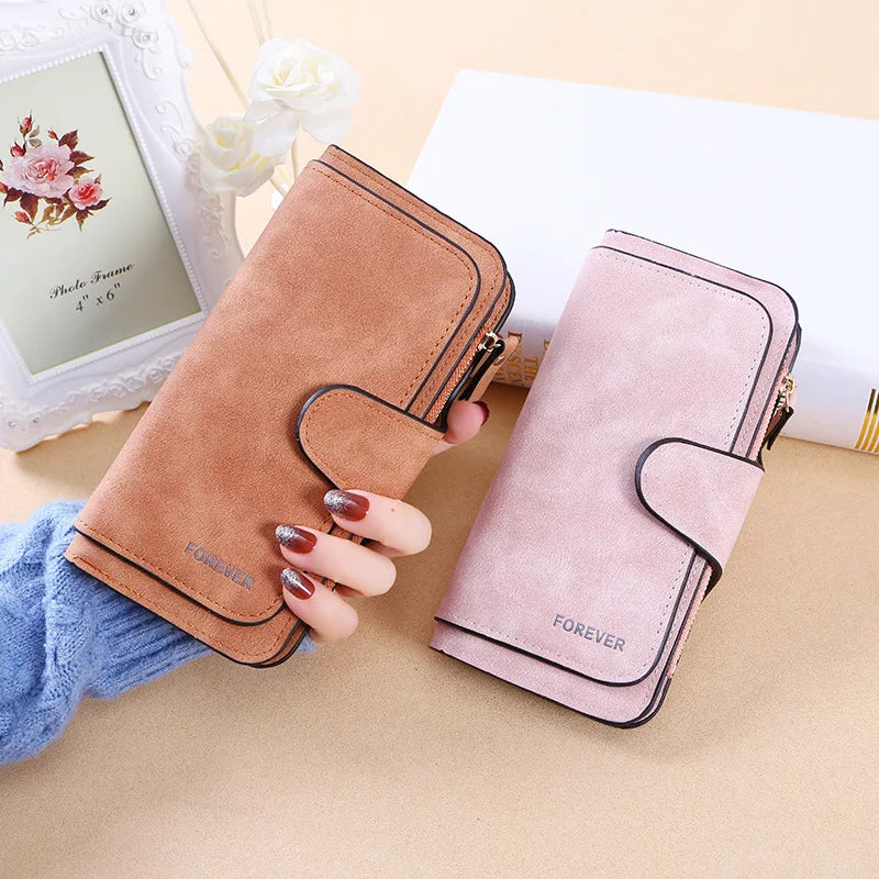 Women’s Korean Style Three-Fold Wallet – Multi-Card Buckle Purse with Frosted Two-Tone Fabric