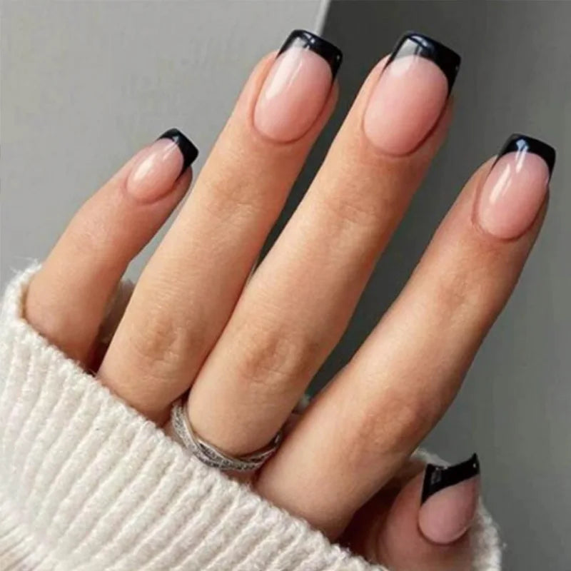 24Pcs Square Press On Nails - Nude White Gradient French False Nail Tips with Full Cover Short Design