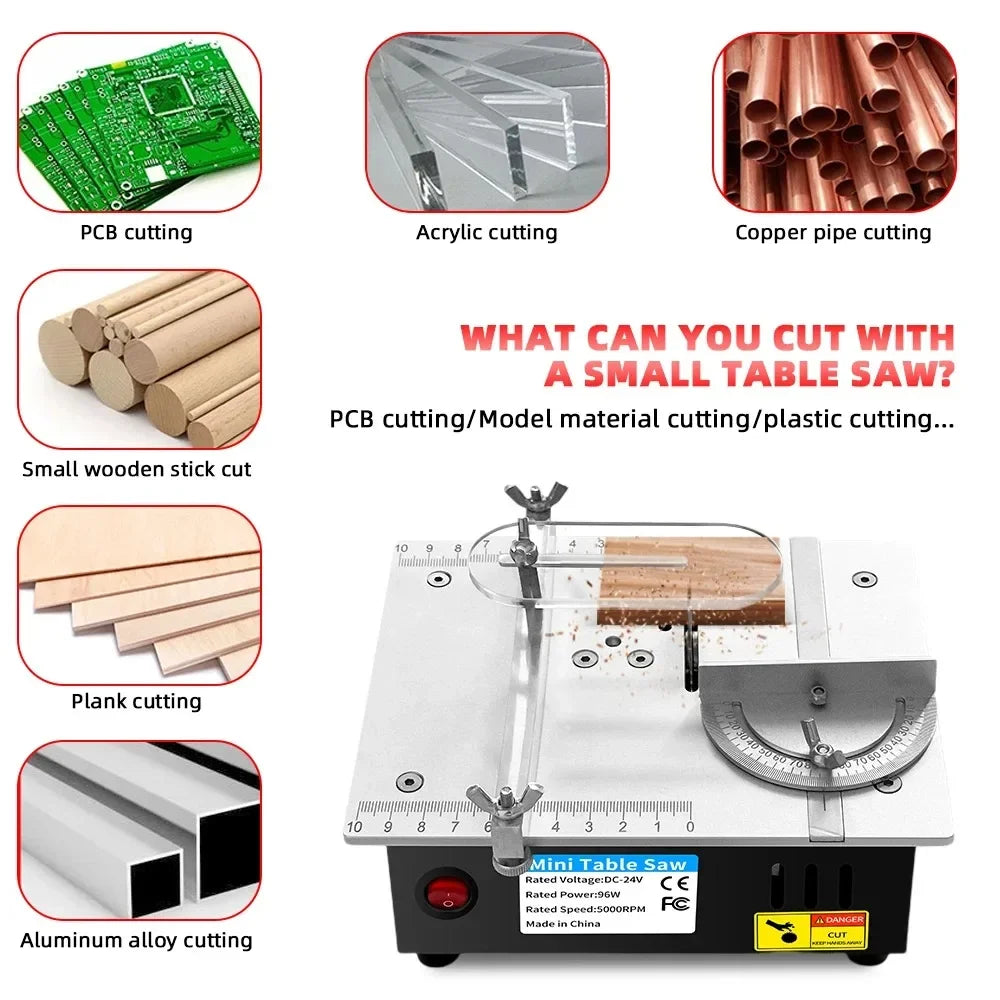 96W Mini Bench Saw — Adjustable Multifunctional Table Saw for DIY Woodworking