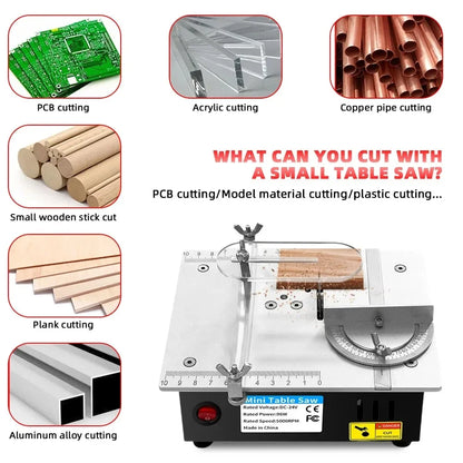 96W Mini Bench Saw — Adjustable Multifunctional Table Saw for DIY Woodworking