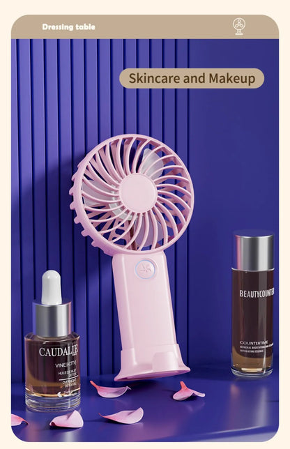 Portable Mini USB Fan – Handheld & Desktop Fan with Phone Holder, 3-Speed Adjustable Wind, Long Battery Life, Multi-Function Cooling Fan