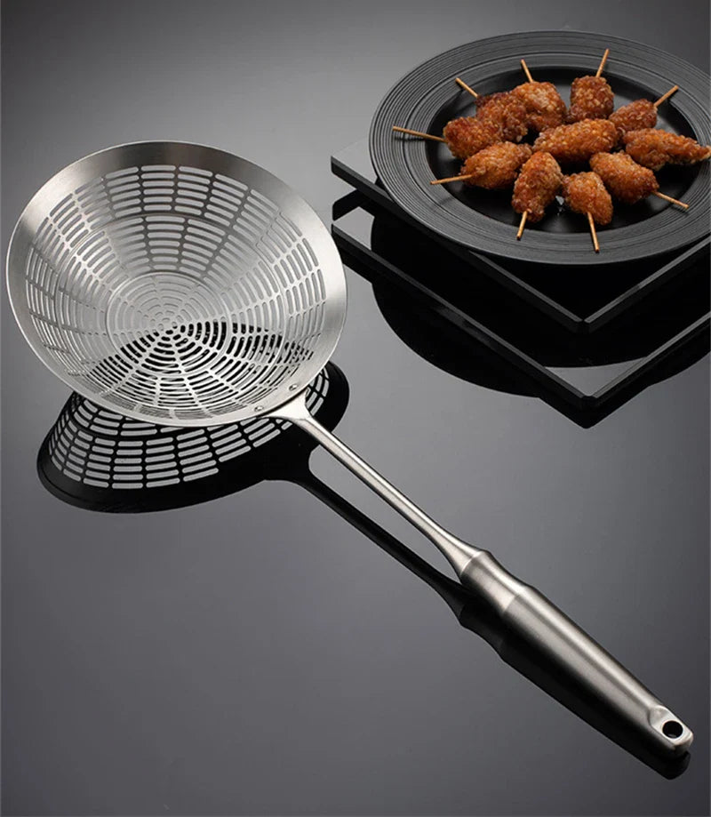 3 Sizes Round 304 Stainless Steel Strainer Set – Long Handle Kitchen Sieves for Hot Pot, Oil Filter & Cooking Tools