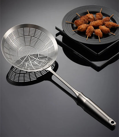 3 Sizes Round 304 Stainless Steel Strainer Set – Long Handle Kitchen Sieves for Hot Pot, Oil Filter & Cooking Tools