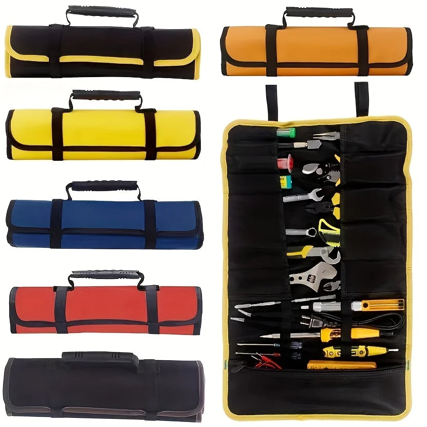 22-Pocket Oxford Canvas Folding Wrench Roll – Waterproof Tool Storage Organizer with Hand Roller