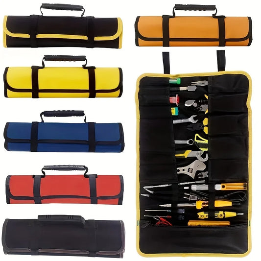 22-Pocket Oxford Canvas Folding Wrench Roll – Waterproof Tool Storage Organizer with Hand Roller