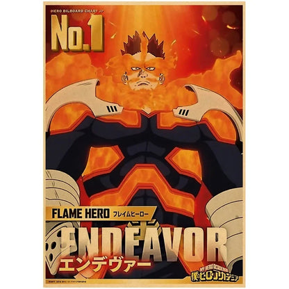 Vintage My Hero Academia Anime Poster – Retro Kraft Style Wall Art for Home Decor, Cartoon Painting & Room Decoration Sticker