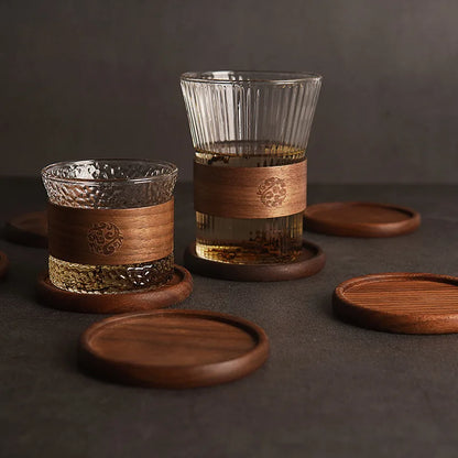 Solid Walnut & Beech Wood Coaster — Durable Heat-Resistant Round & Square Cup Mat, 8.8cm Tea & Coffee Placemat