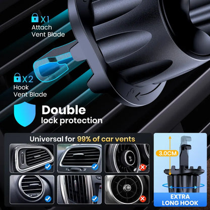 TOPK Magnetic Car Phone Mount – 6 N52 Magnets Air Vent Holder for iPhone 15 and Universal Smartphones