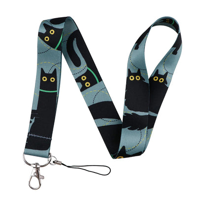 LX1293 Cartoon Black Cat Lanyard – Keychain, ID & Credit Card Holder, Phone Charm Neck Strap, Badge Accessories