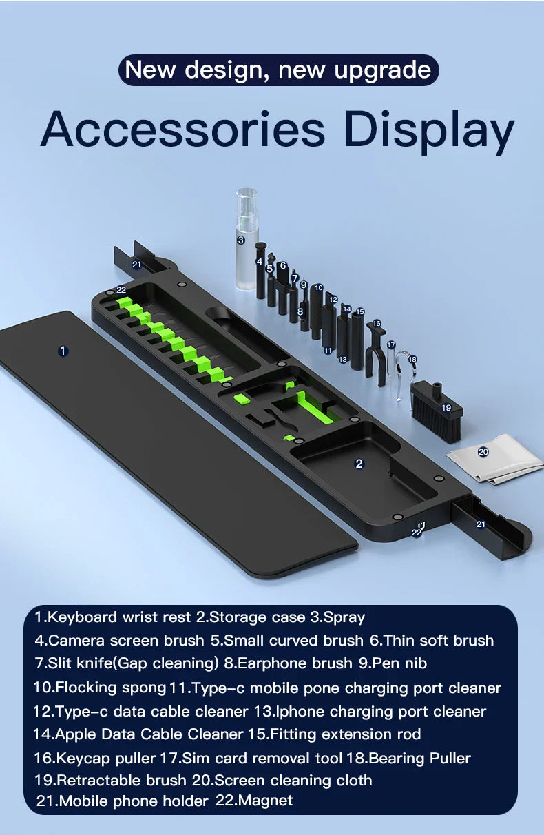 22-in-1 Digital Cleaning Kit – Phone, Camera, Laptop, Keyboard, Headset Brush & Screen Dust Cleaner Gift