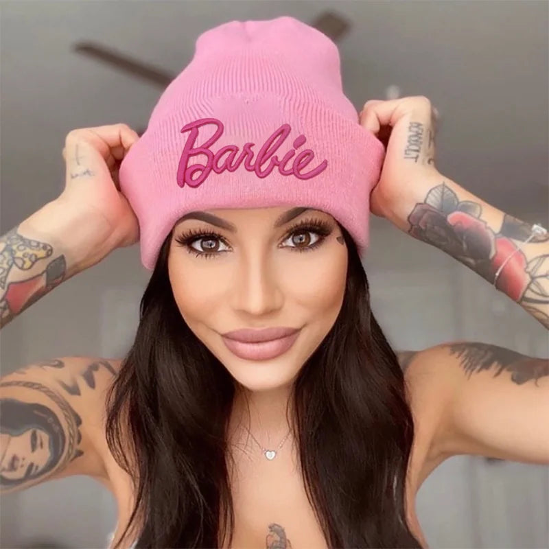 Barbie Knitted Hat – Cute Pink Pullover Ski Cap for Women, Kawaii Anime Winter Accessories, Christmas Gift for Girls
