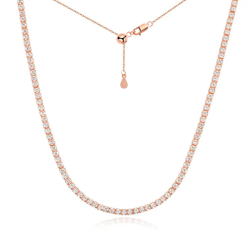 2mm Moissanite Tennis Necklace for Women – S925 Silver, 18K Gold Plated Adjustable Choker Wedding Jewelry