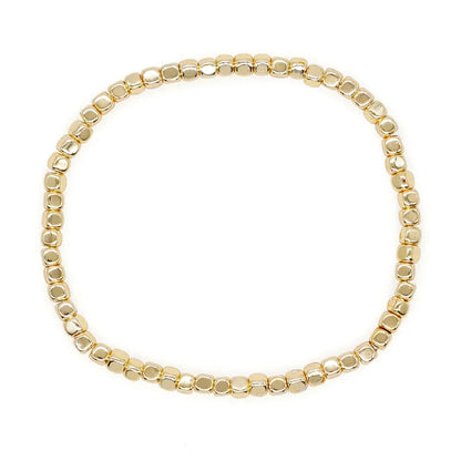 Go2boho Hematite Stone Beaded Bracelet – Handmade Gold Elastic Stretch Stackable Unisex Jewelry
