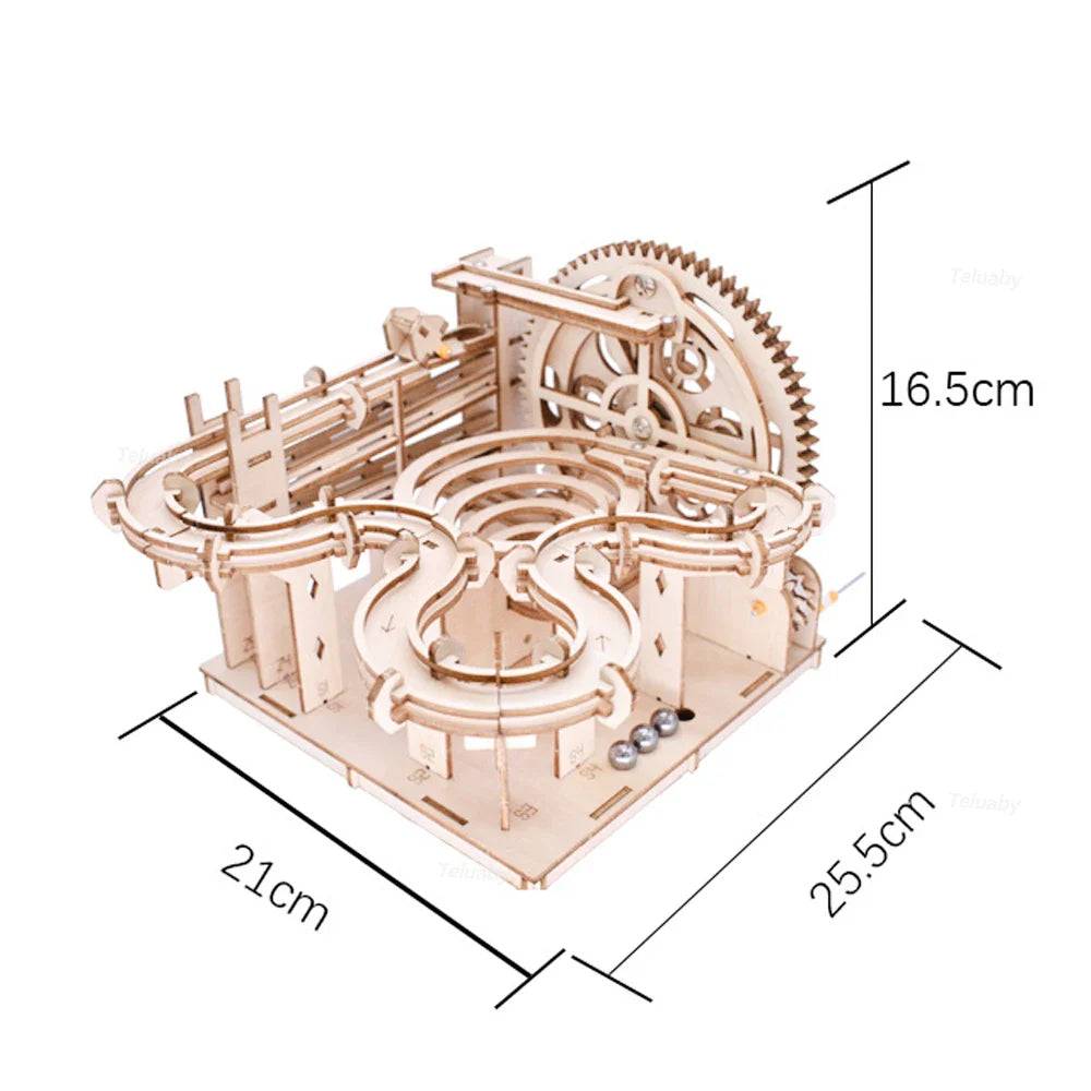 3D Wooden Puzzle DIY Mechanical Model Kit – Marble Run Set with 4 Balls, Assemble Toys for Adults & Kids, Unique Gifts