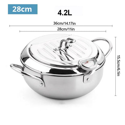 Stainless Steel Oil Thermometer with Cover – Small Frying Pan for Tempura, French Fries & Oil Saving