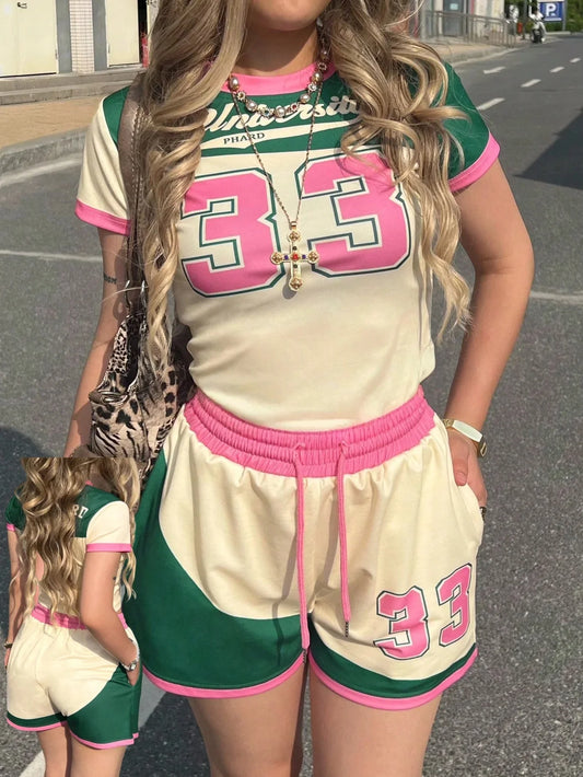 Summer American Street Style Spicy Girl T-Shirt & Shorts Set – Oversized Casual Jersey Top for Women