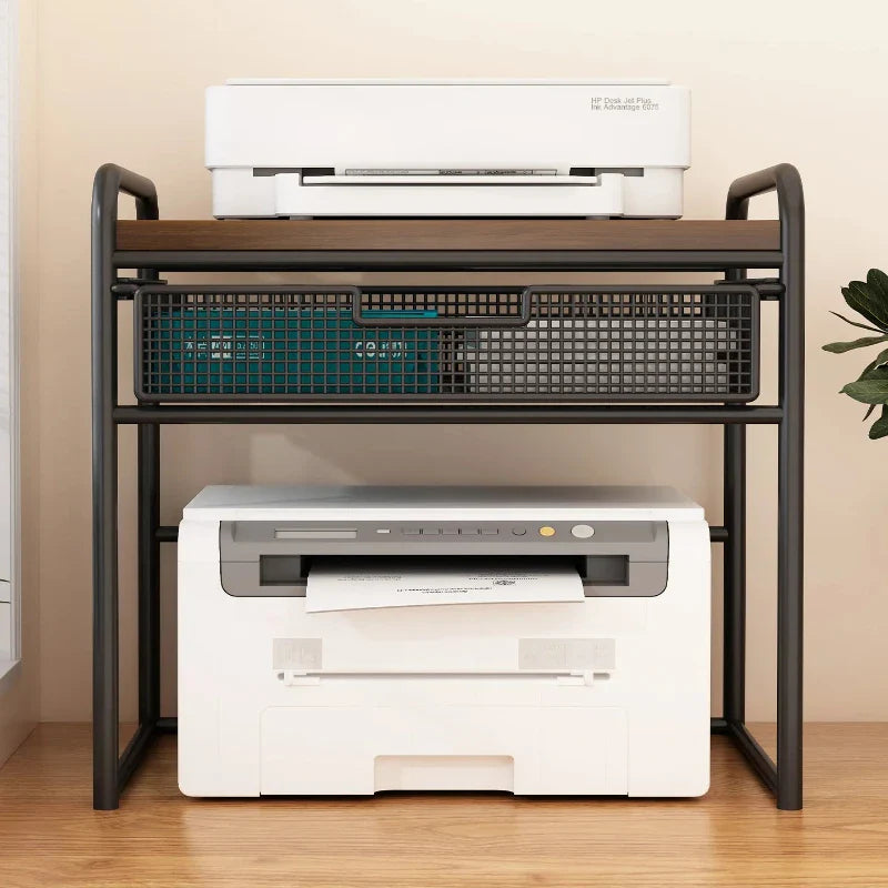 Office Printer Stand & Desktop Organizer – Foldable Multifunctional Shelf for Copier, Files & Space-Saving Storage