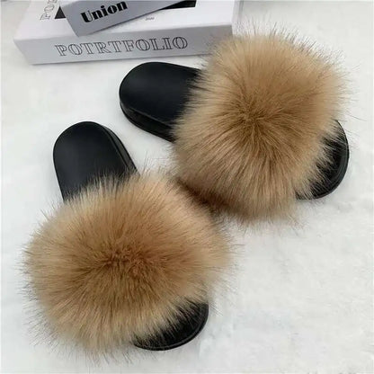 Summer Faux Fur Slippers for Women – Indoor Plush Furry Slides, Fluffy Flip Flops & Casual House Shoes