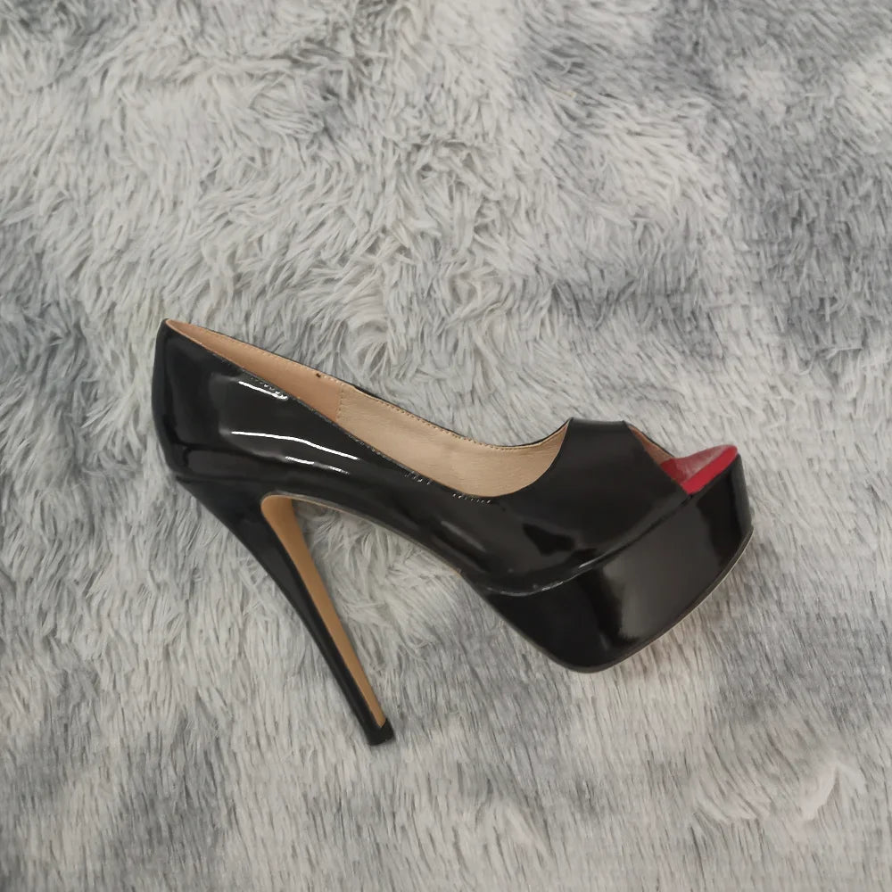Women’s Sexy Platform Peep Toe Pumps – 14cm Stiletto Patent Leather High Heels for Party & Wedding